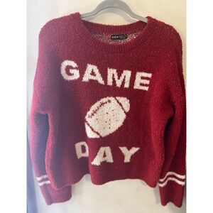 SHEIN Game Day Football Fuzzy Chenille Cozy Sweater Red White Size L